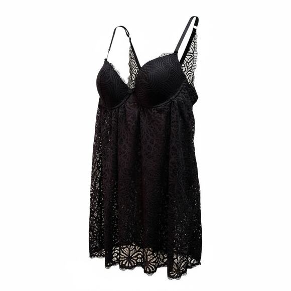 Black Lace Lingerie Babydoll 1X Fairycore Whimsygoth Goth Coquette Lace - Picture 1 of 10